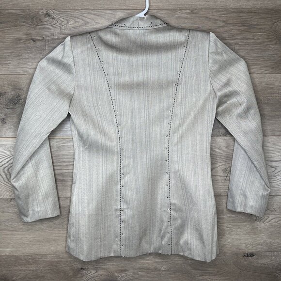 Hobby Horse Woman M Taupe Strip Blk Stitch Sequined 2 Button Western Show Jacket - Picture 8 of 11